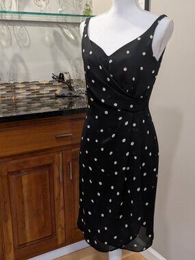 David Warren New York Black & White Polka Dot Faux Wrap Dress | Size 6